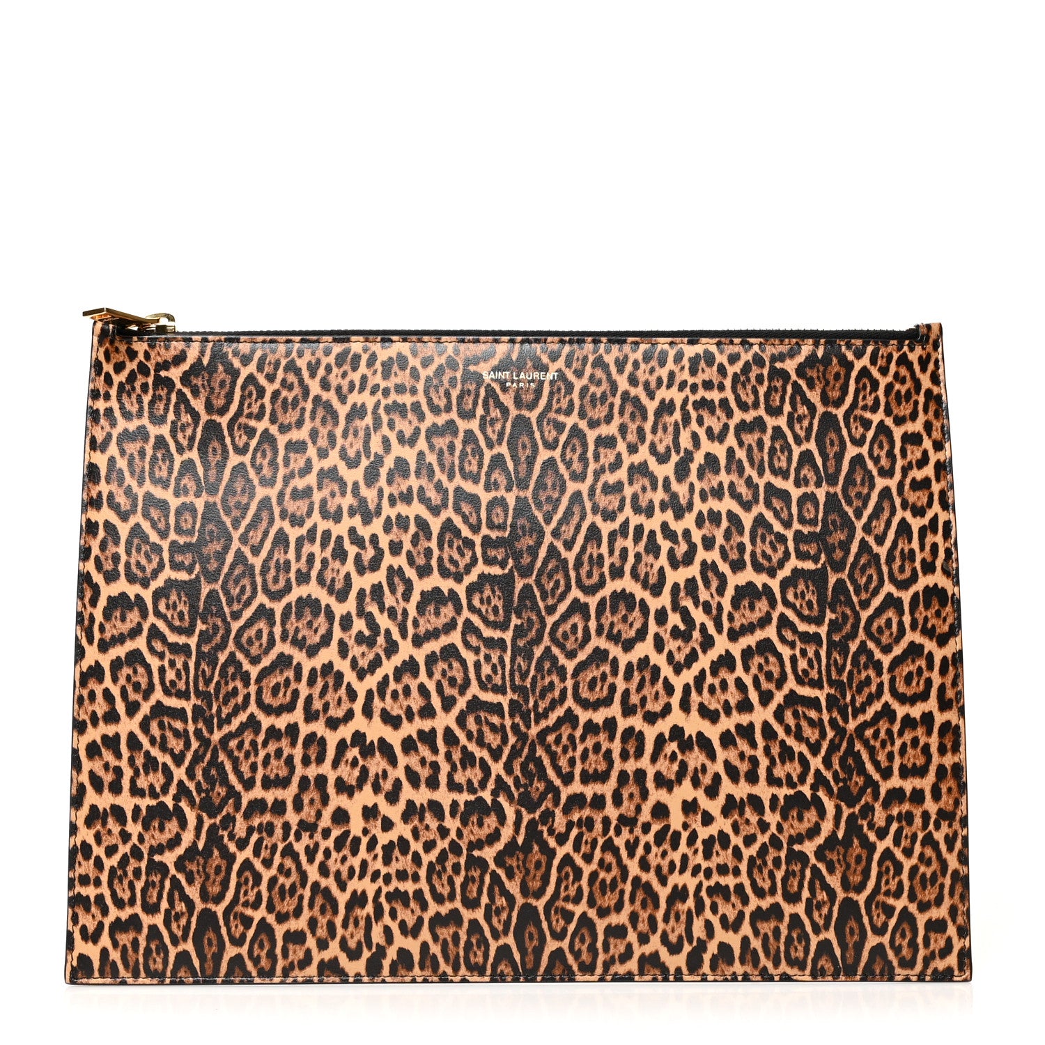 Saint Laurent Calfskin Leopard Printed Medium Zip Clutch 1 of 9