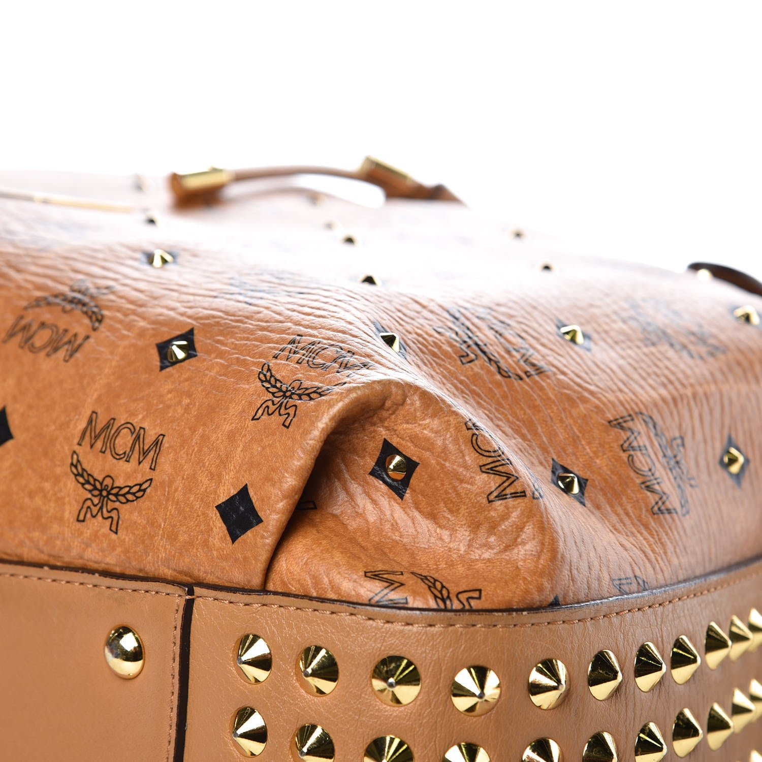 MCM Visetos Studded Medium Drawstring Shopper Cognac 12 of 15