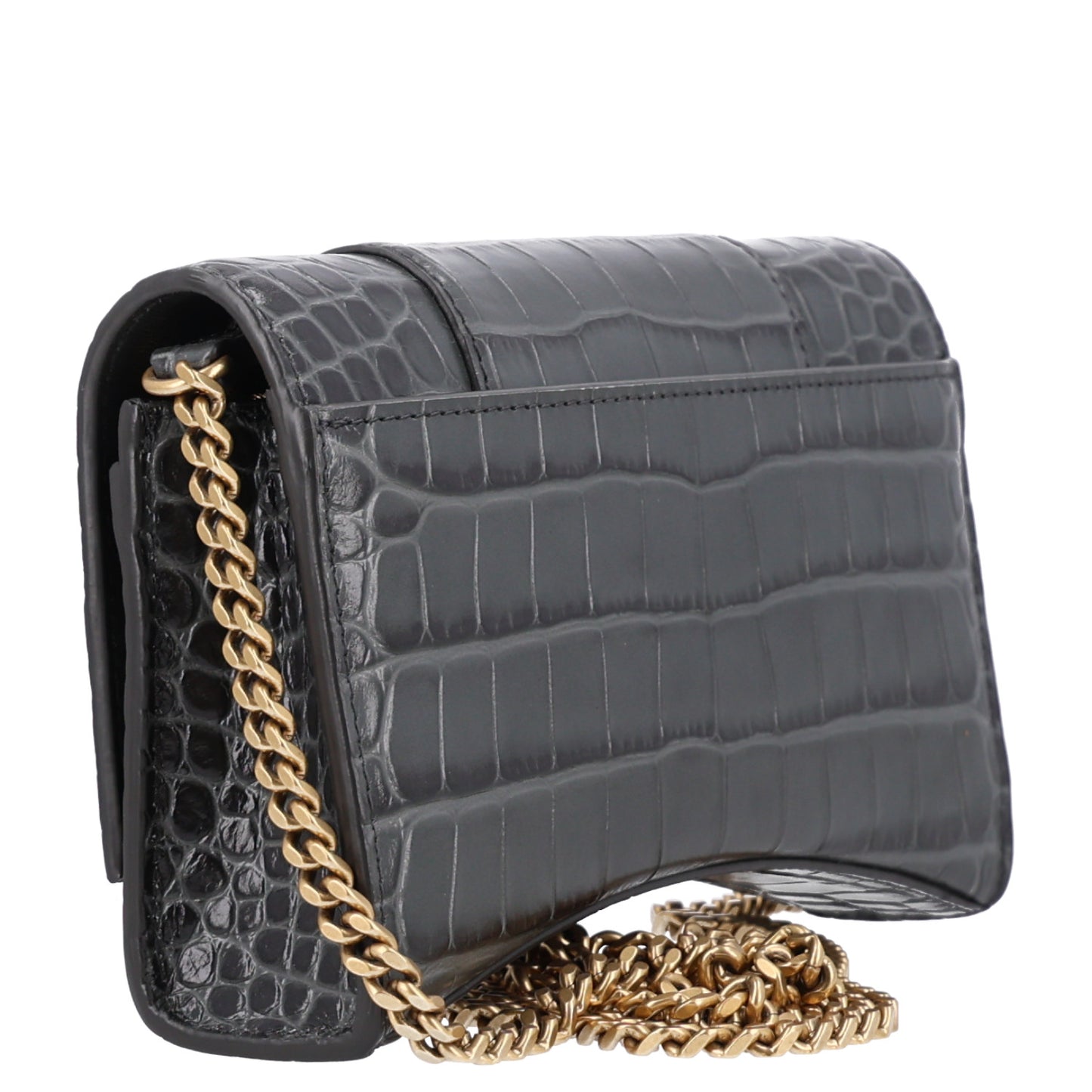 Shiny Calfskin Crocodile Embossed Hourglass Chain Bag Gris