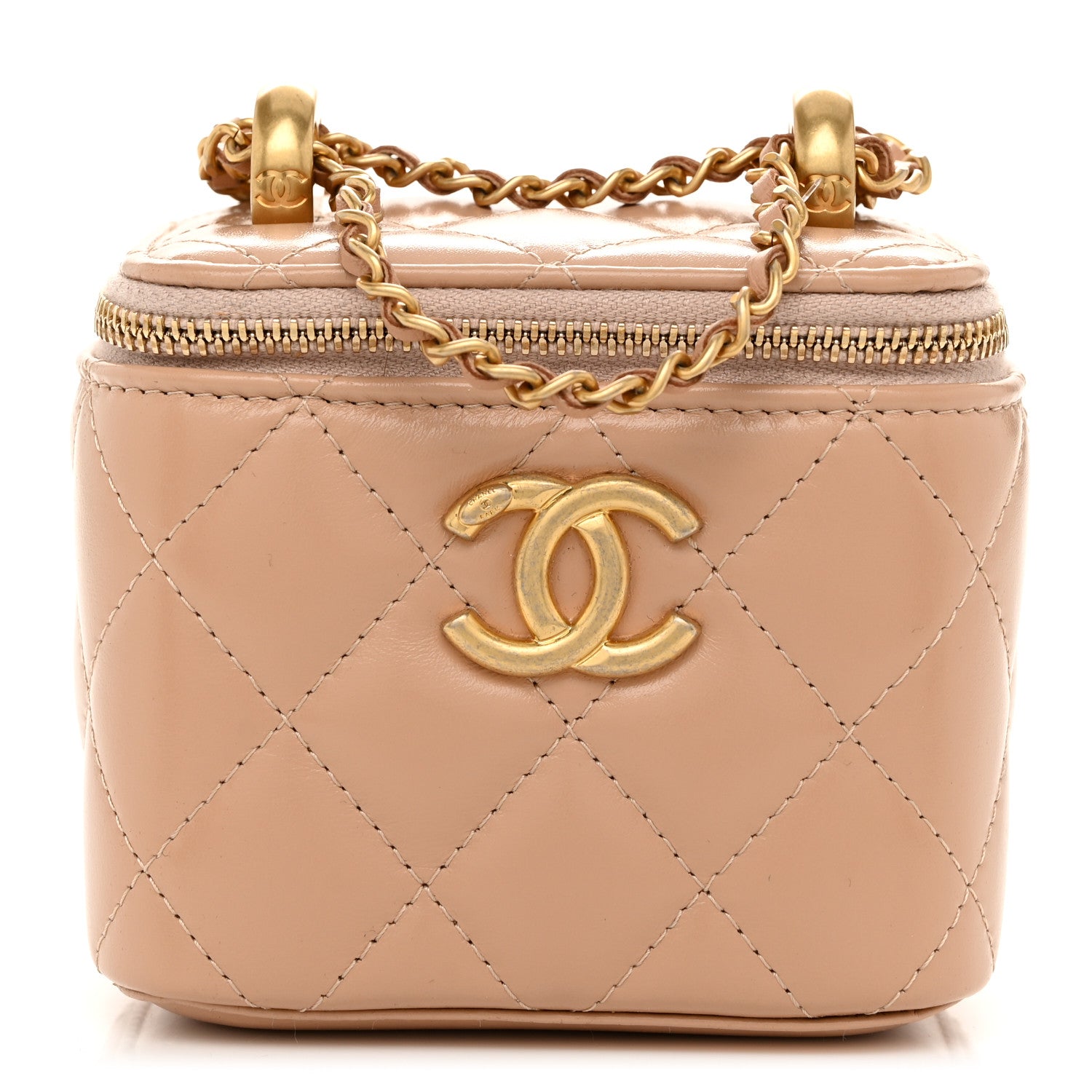 Chanel Calfskin Quilted Mini Perfect Fit Vanity Case With Chain Beige 1 of 11