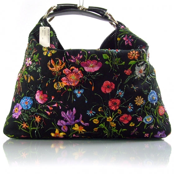Gucci Flower Large Horsebit Chain Hobo Black 1 of 9