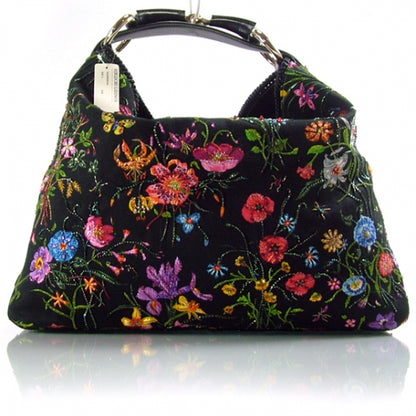 Gucci Flower Large Horsebit Chain Hobo Black 1 of 9