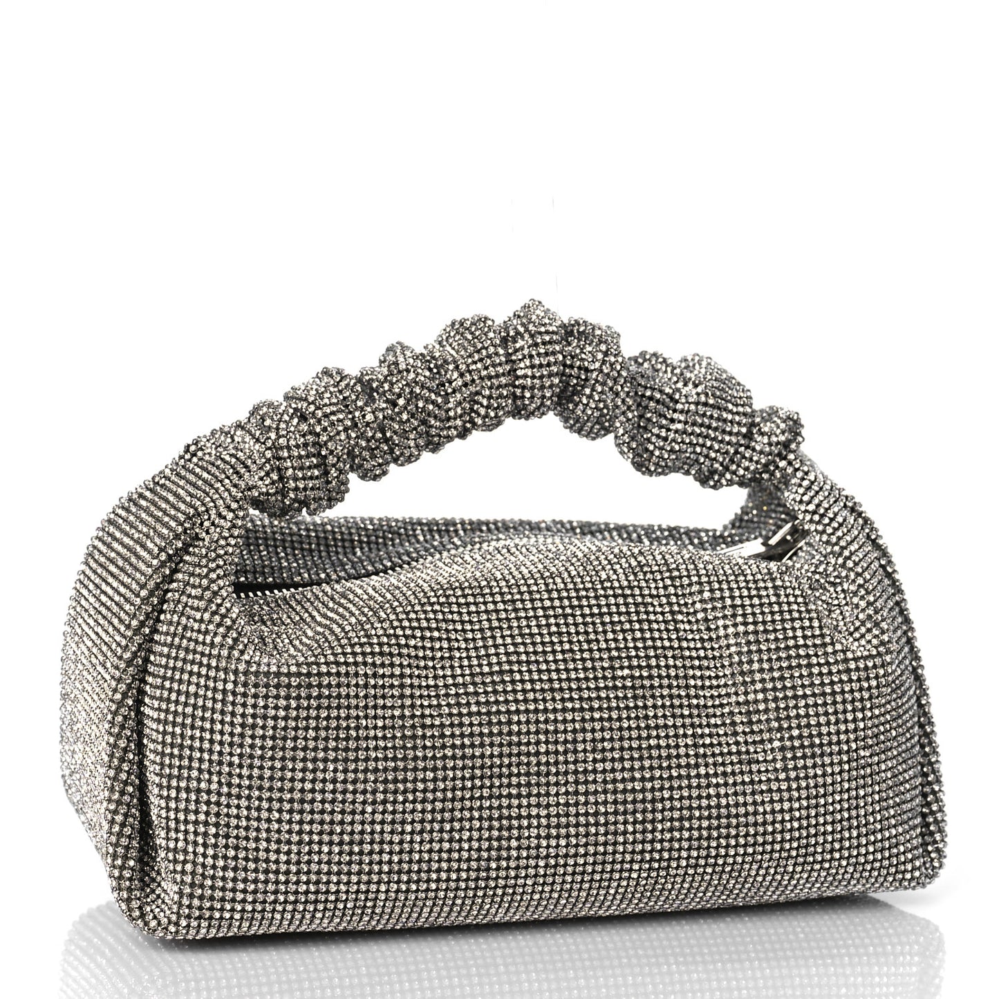 Mesh Crystal Rhinestone Mini Scrunchie Clutch Black Silver