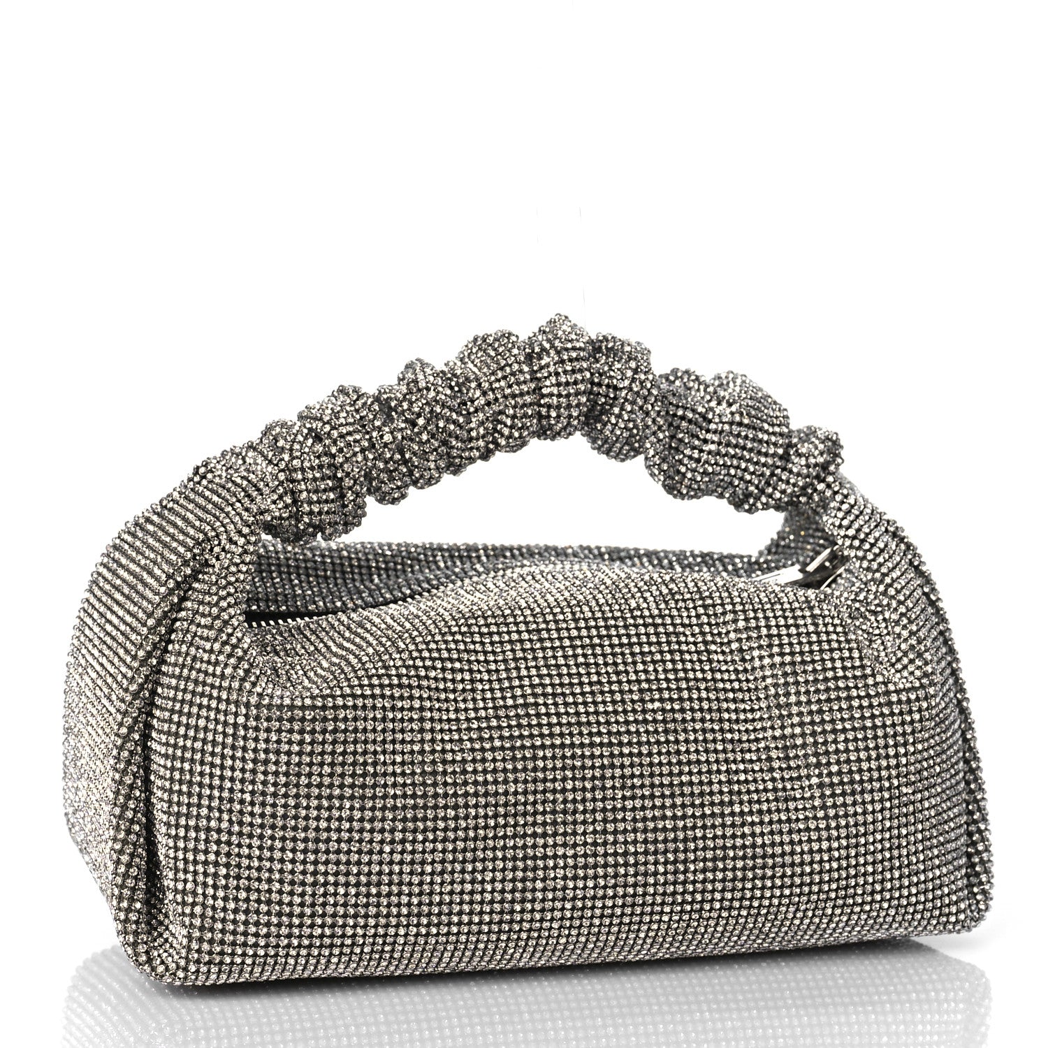 Alexander Wang Mesh Crystal Rhinestone Mini Scrunchie Clutch Black Silver 3 of 9