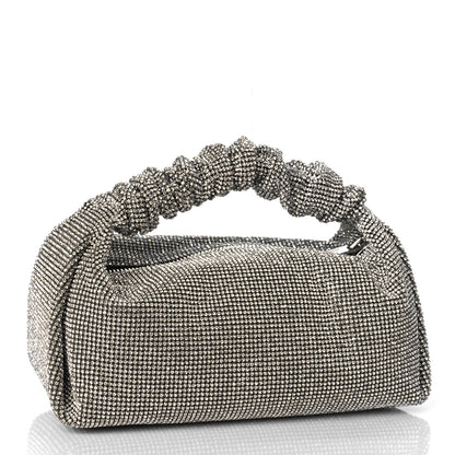 Alexander Wang Mesh Crystal Rhinestone Mini Scrunchie Clutch Black Silver 3 of 9