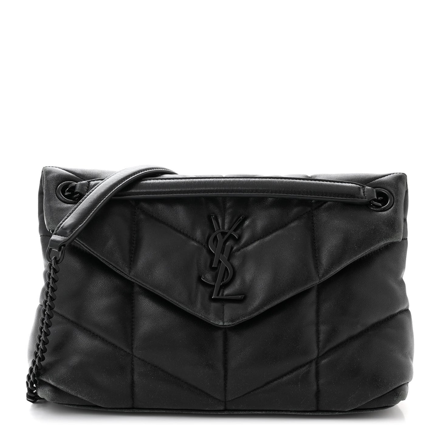 Lambskin Quilted Monogram Monochrome Small Loulou Puffer Chain Satchel Black