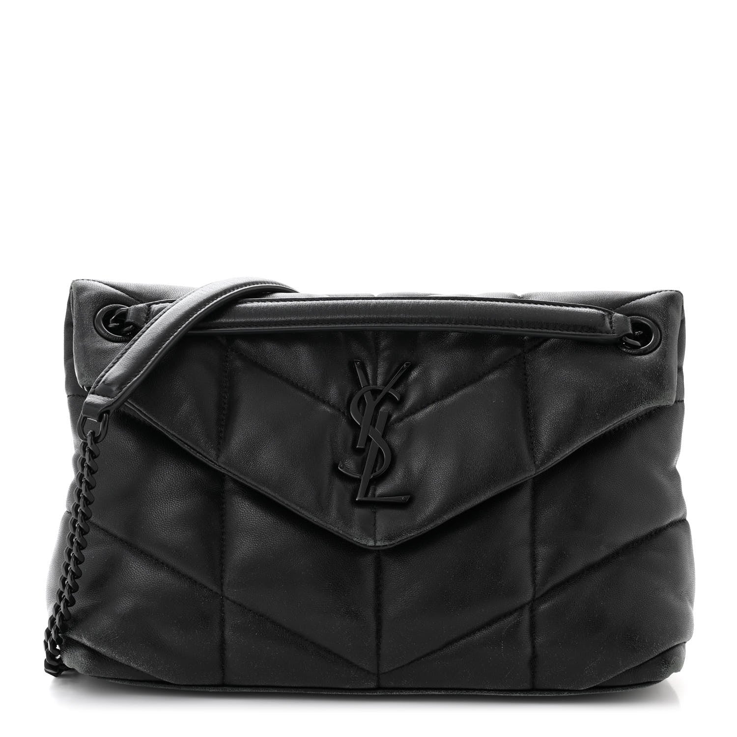 Saint Laurent Lambskin Quilted Monogram Monochrome Small Loulou Puffer Chain Satchel Black 1 of 10