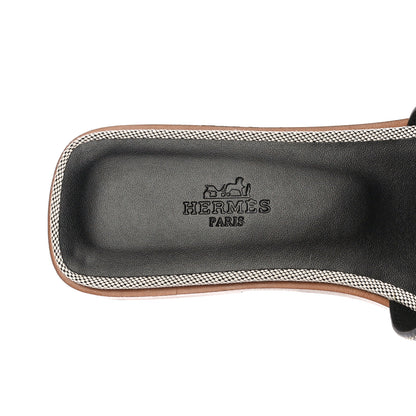 Hermes Calfskin Canvas Oran Sandals 37.5 Black 8 of 10