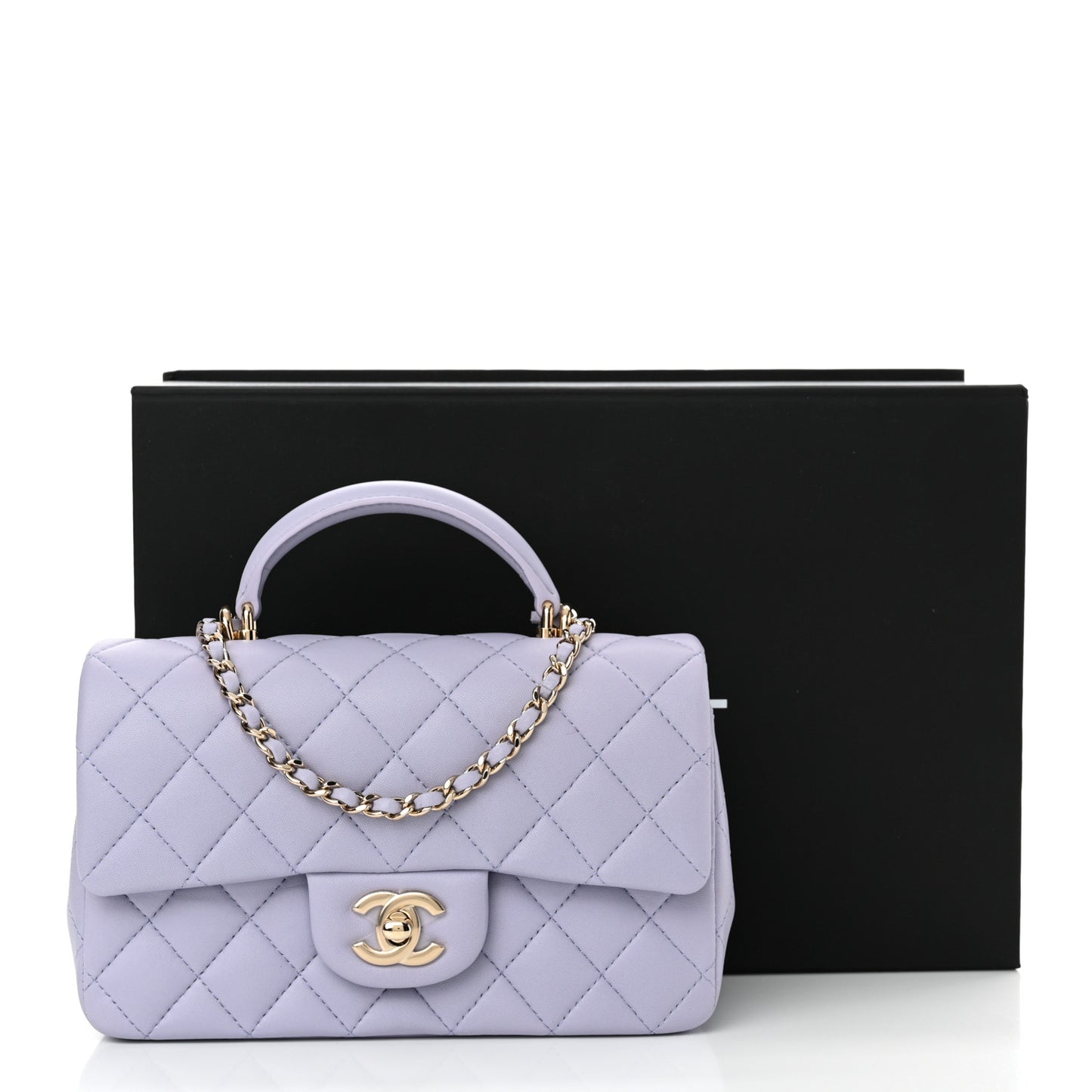 Lambskin Quilted Mini Top Handle Rectangular Flap Light Purple