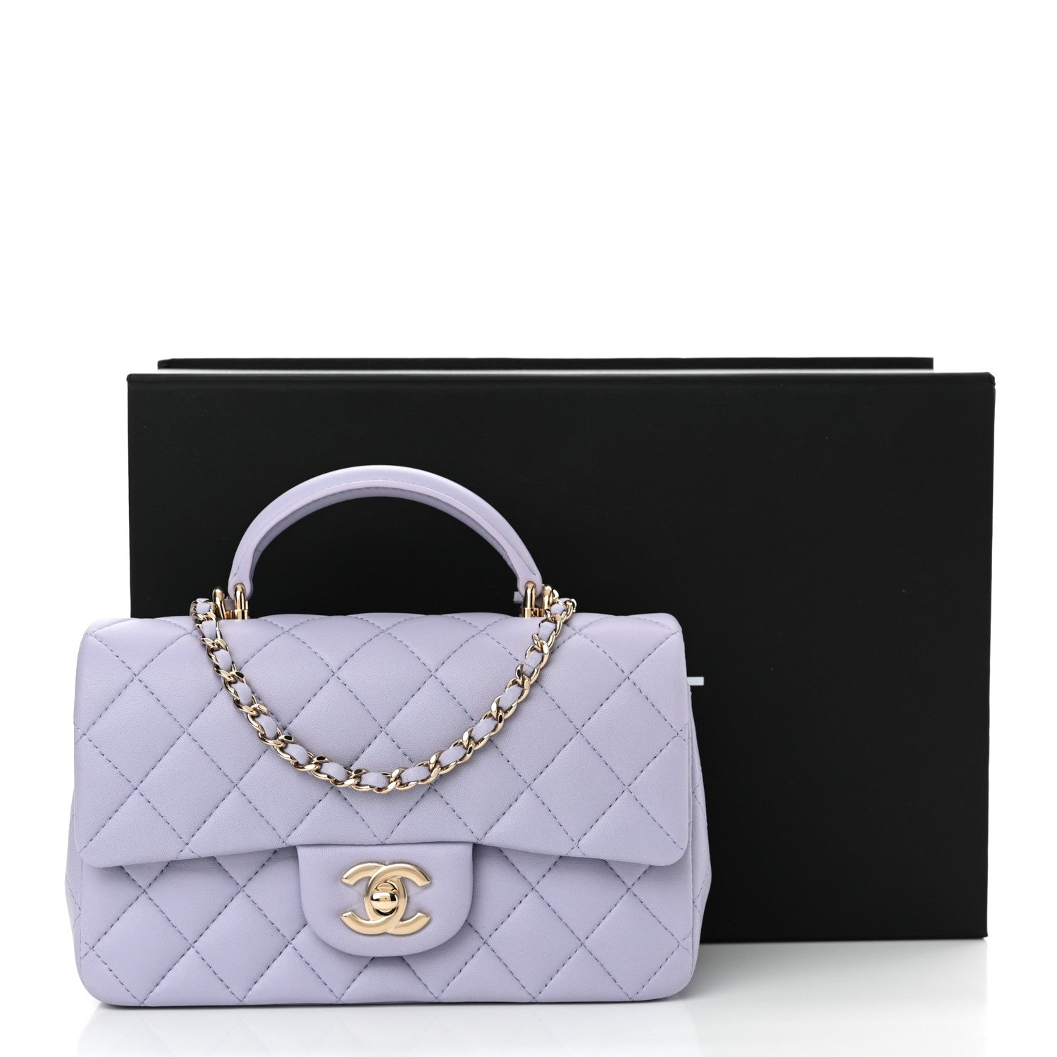 Chanel Lambskin Quilted Mini Top Handle Rectangular Flap Light Purple 11 of 11