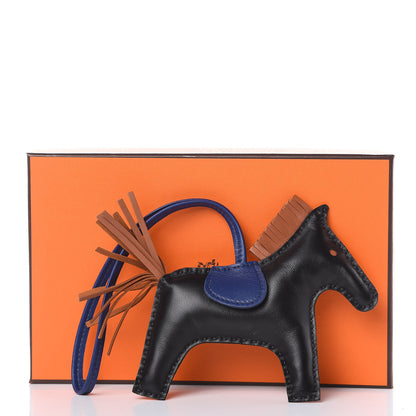 Hermes Milo Lambskin Grigri Rodeo Horse Bag Charm MM Black Bleu Saphir Gold 4 of 4