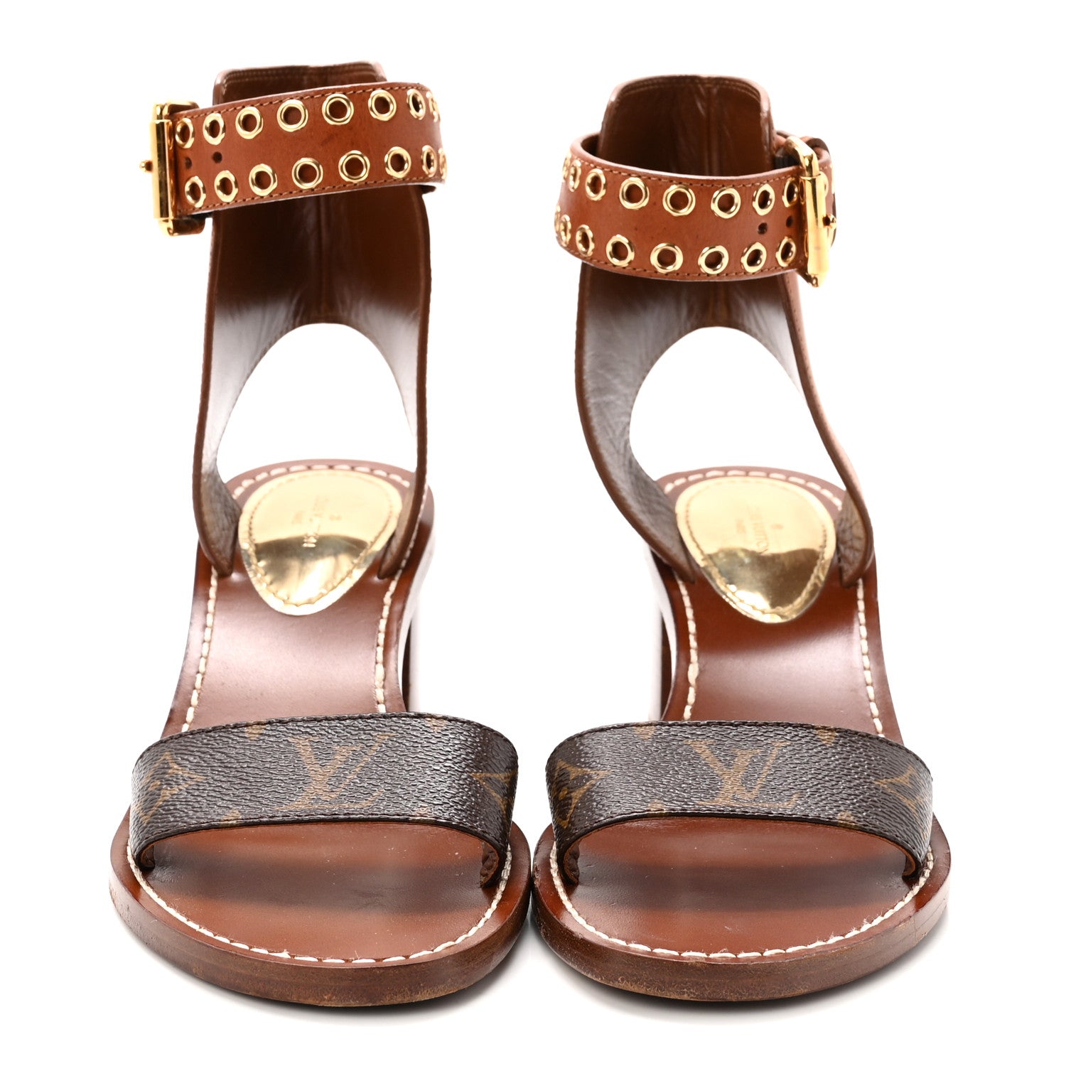 Louis Vuitton コルクヒール Louis Vuitton Calfskin Monogram Passenger Sandals 37 Cognac