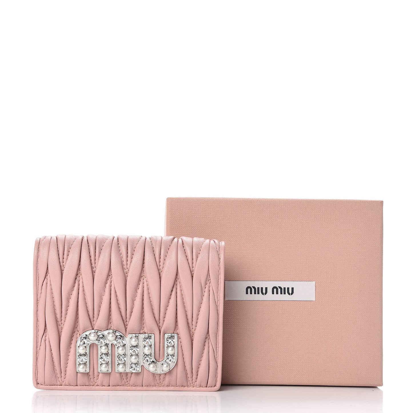 Nappa Matelasse Crystal Pearl Logo Compact Wallet Orchidea