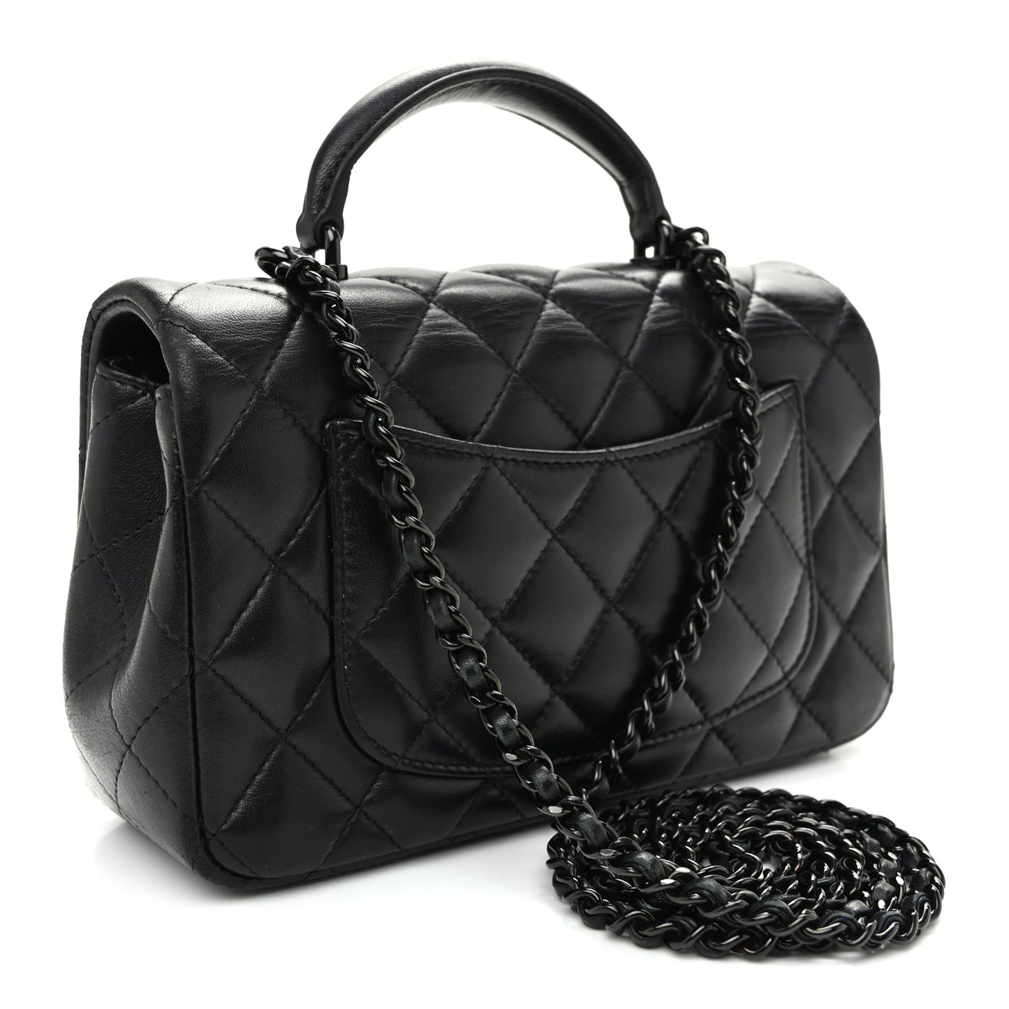 Lambskin Quilted Mini Top Handle Rectangular Flap So Black