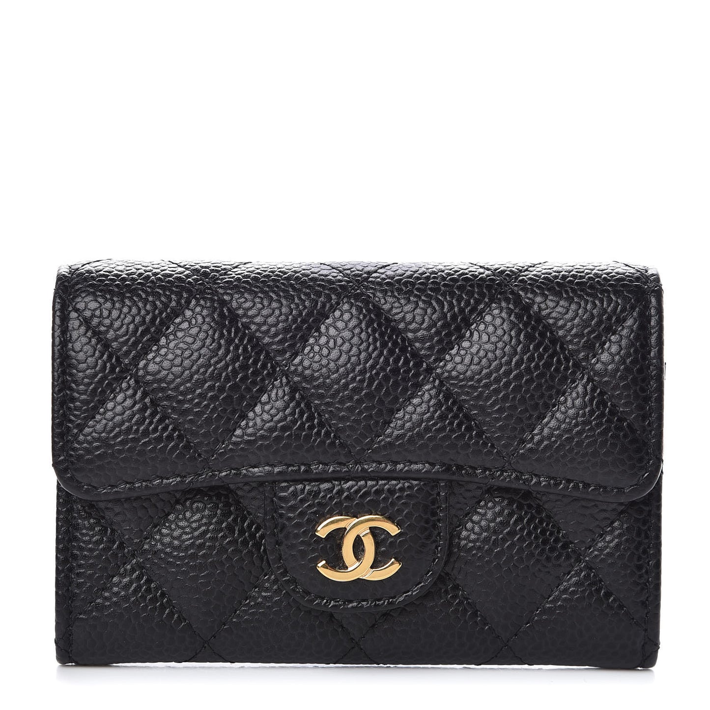 Caviar Quilted Flap Card Holder Black