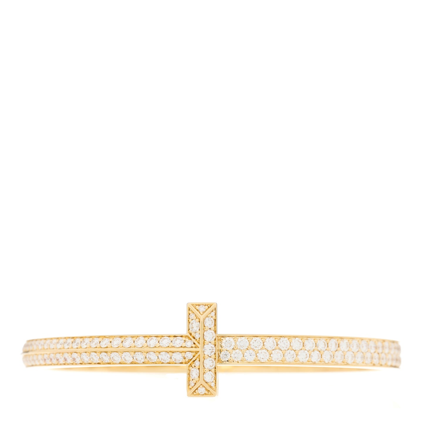 18K Yellow Gold Diamond Wide T T1 Hinged Bangle Bracelet