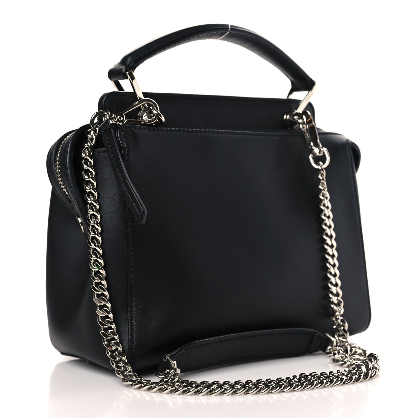Vitello Baltico Shiny Nappa Lace Up Floral Small Dotcom Click Chain Satchel Black