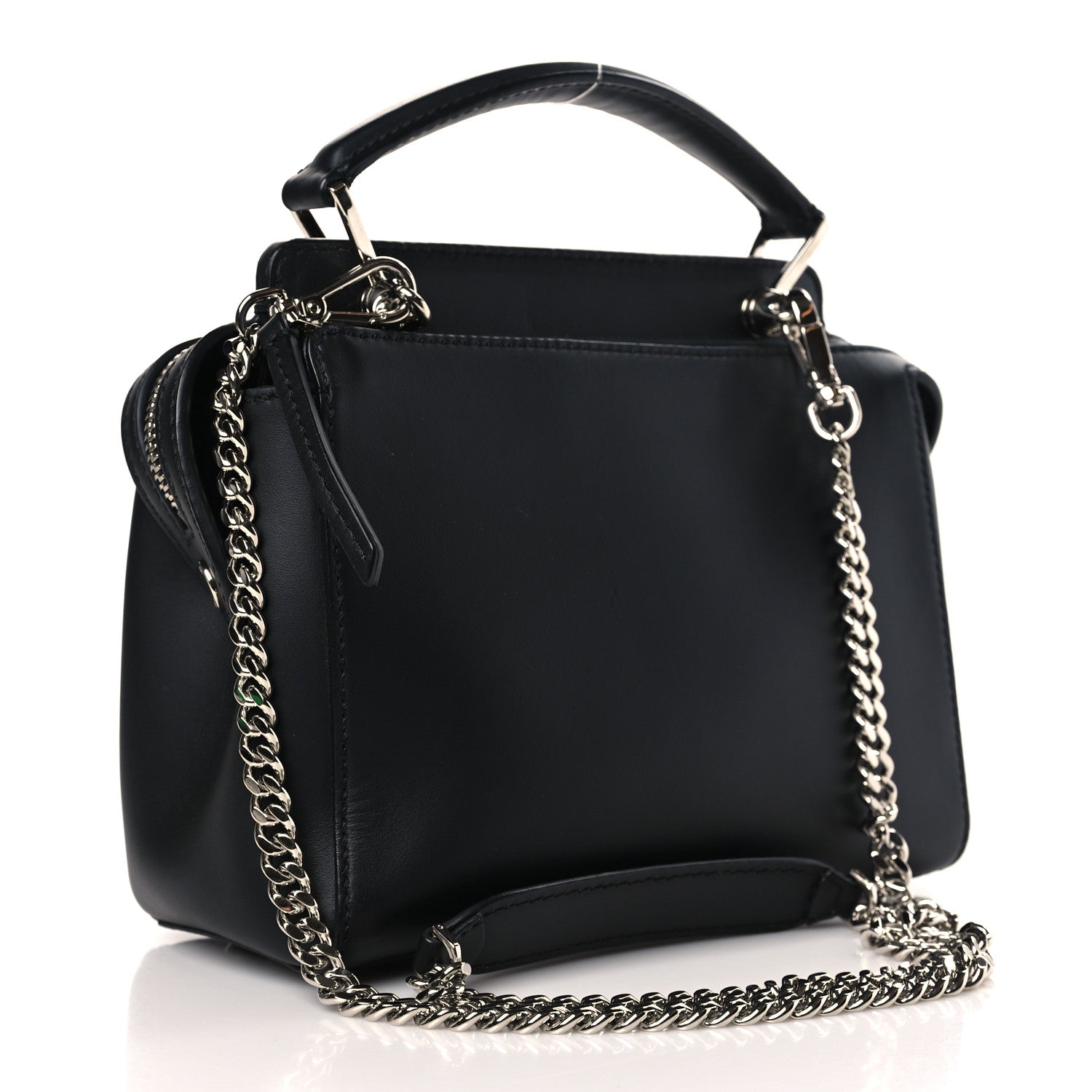 Fendi Vitello Baltico Shiny Nappa Lace Up Floral Small Dotcom Click Chain Satchel Black 4 of 11