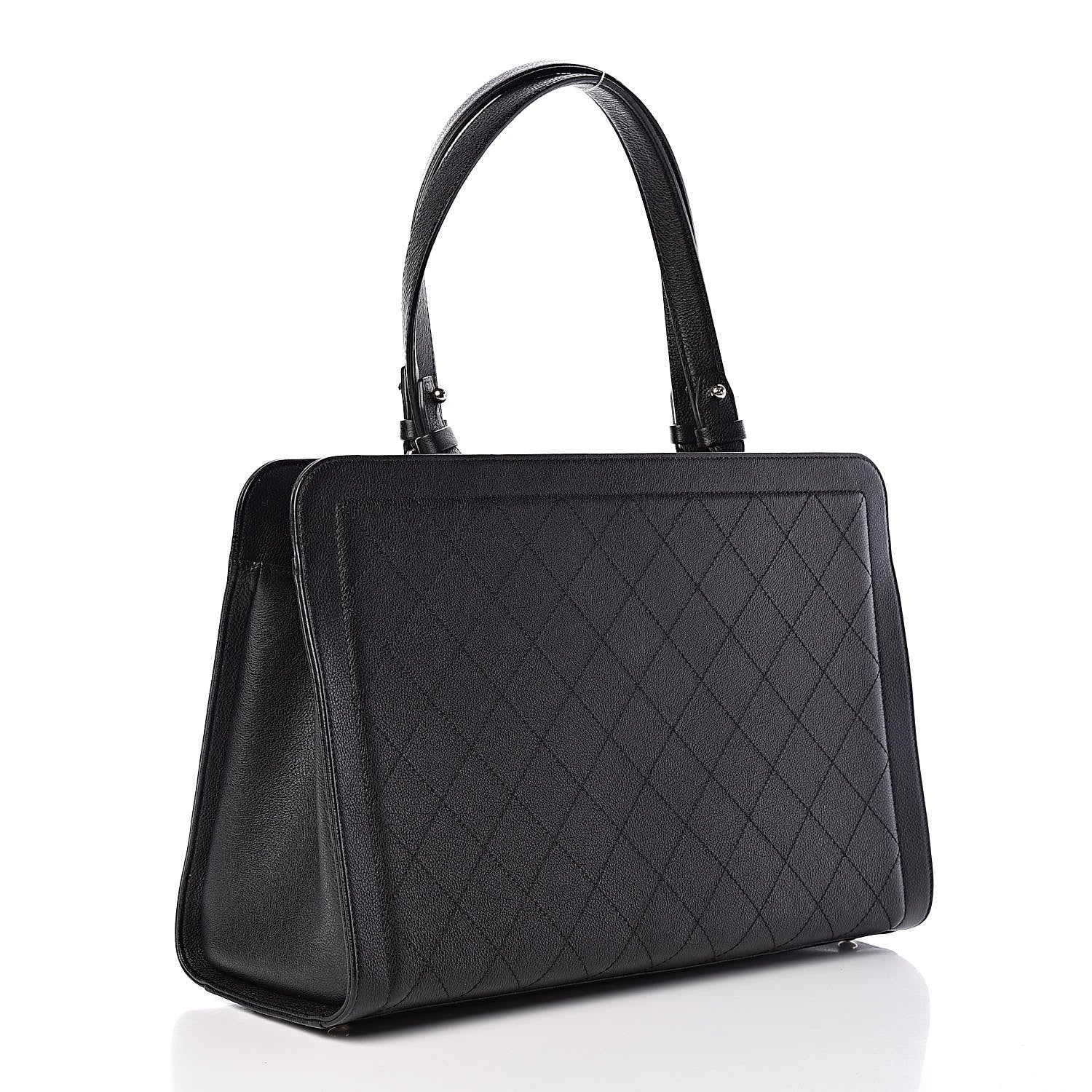 Chanel Grained Calfskin Stitched Large Label Click Shopper Tote Black 3 of 9
