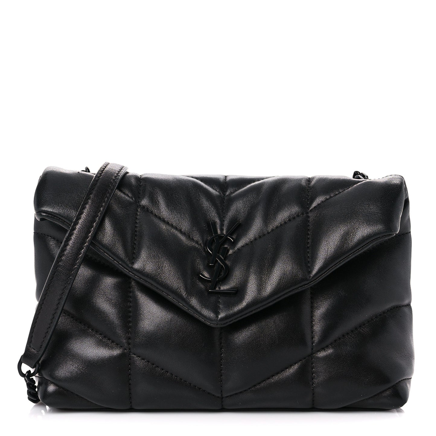 Lambskin Quilted Toy Loulou Puffer Monogram Chain Satchel Black