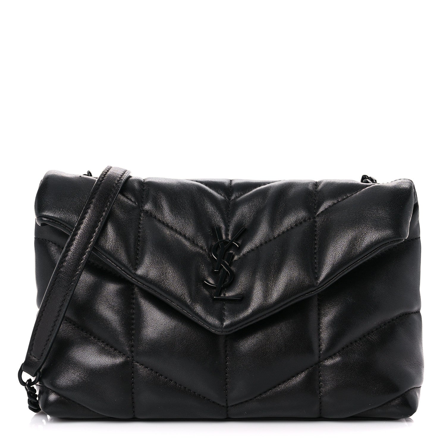 Saint Laurent Lambskin Quilted Toy Loulou Puffer Monogram Chain Satchel Black 1 of 11