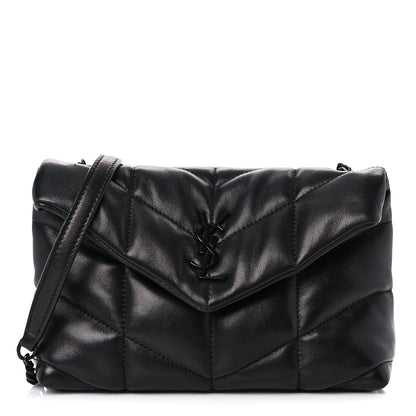 Saint Laurent Lambskin Quilted Toy Loulou Puffer Monogram Chain Satchel Black 1 of 11