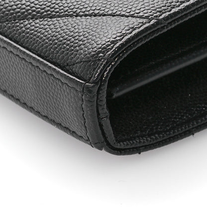 Saint Laurent Grain De Poudre Matelasse Chevron Monogram Chain Wallet Black 10 of 11