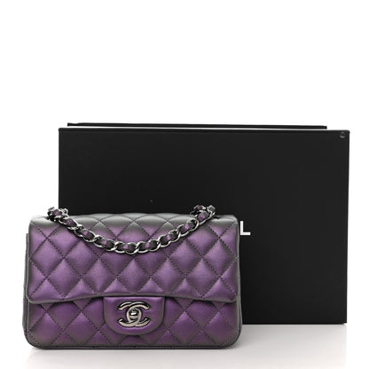 Chanel Iridescent Lambskin Quilted Mini Rectangular Flap Dark Purple 12 of 12