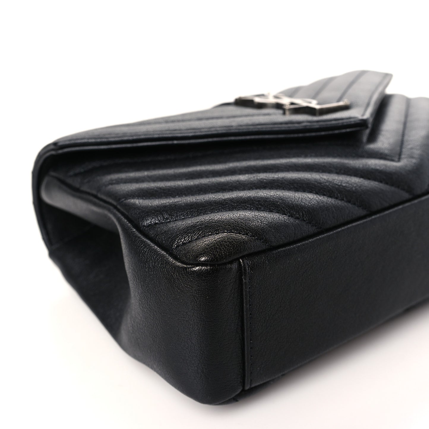Sheepskin Matelasse Chevron Monogram Medium College Bag Black