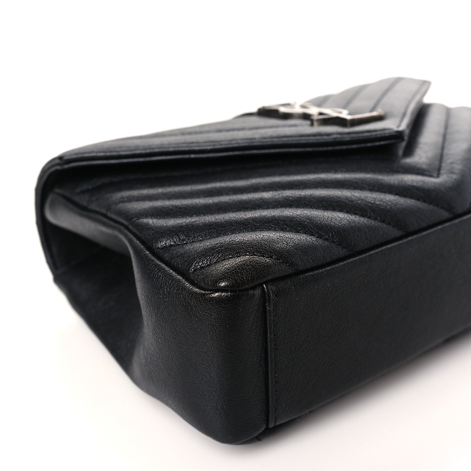 Saint Laurent Sheepskin Matelasse Chevron Monogram Medium College Bag Black 8 of 9