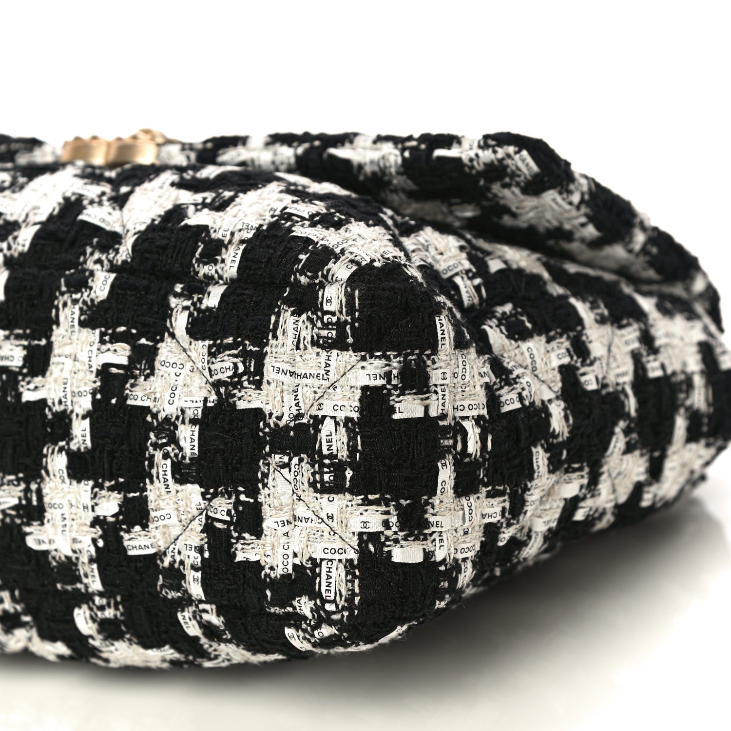 Chanel Tweed Quilted Large Chanel 19 Flap Black Ecru White 9 of 9
