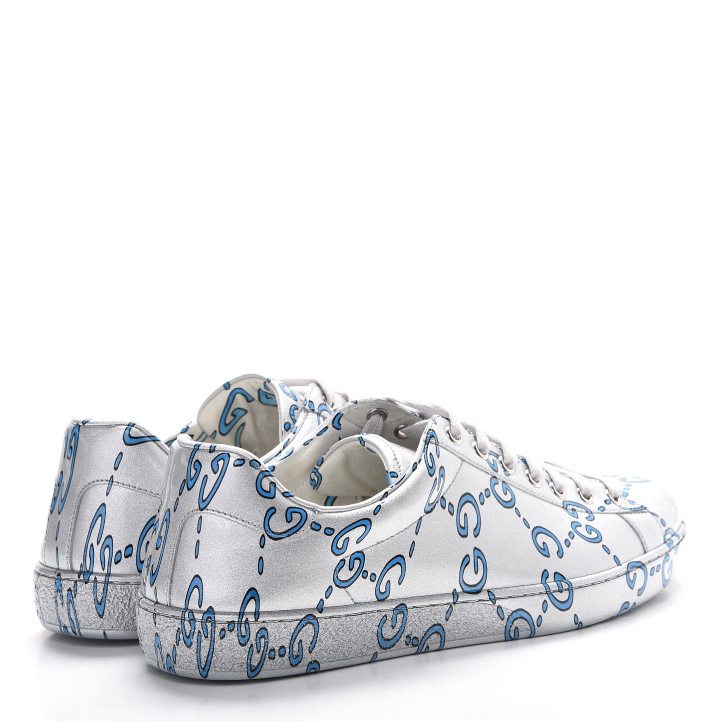 Miro Rubber Wax GucciGhost Print Mens New Ace Sneakers 8.5 Silver