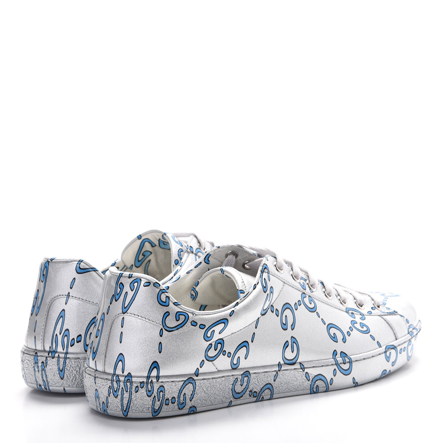 Gucci Miro Rubber Wax GucciGhost Print Mens New Ace Sneakers 8.5 Silver 4 of 8