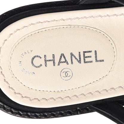 Chanel Suede Pearl Thong Sandals 37.5 Black 6 of 7