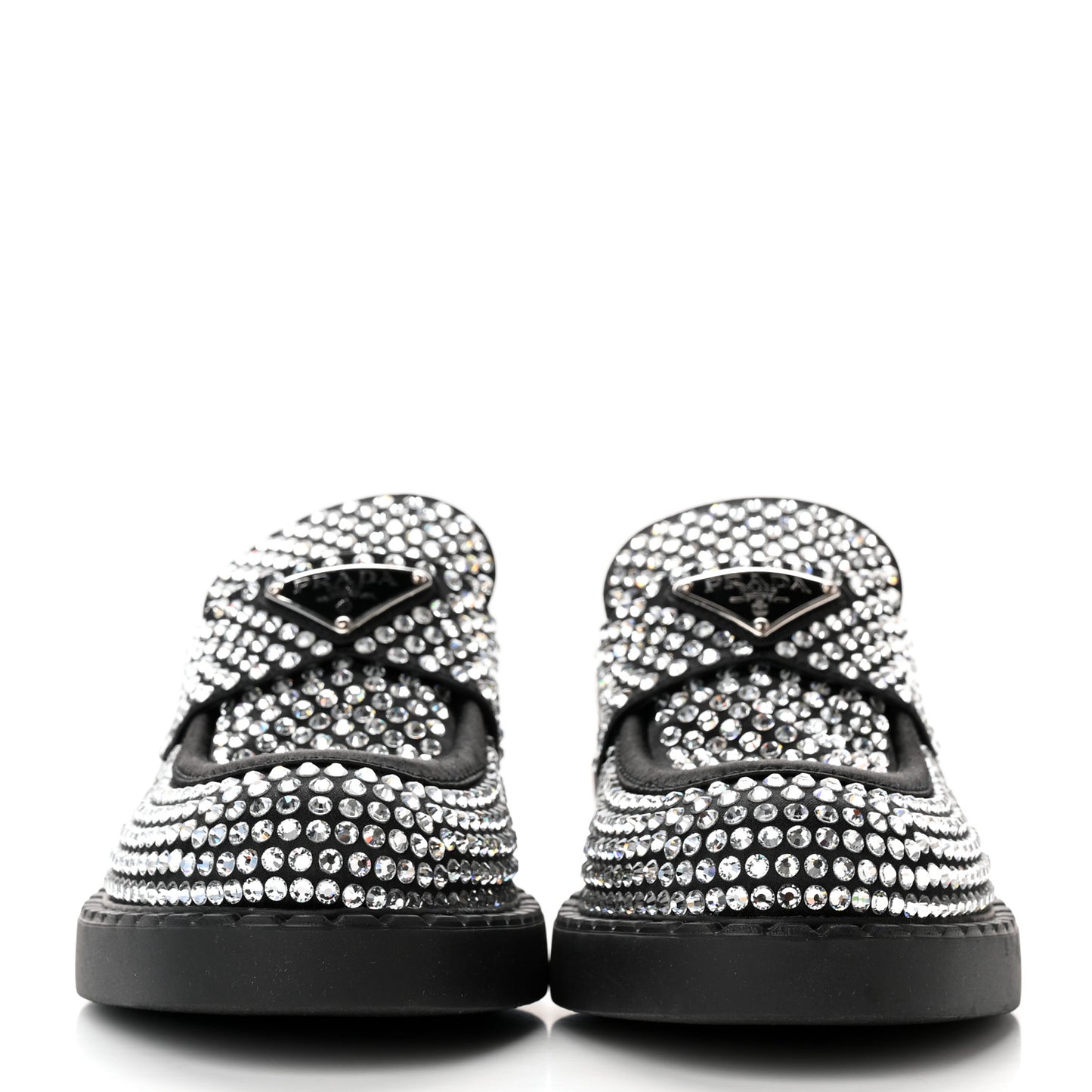 Satin Crystal Metal Triangle Logo 50mm Loafers 38 Cristal