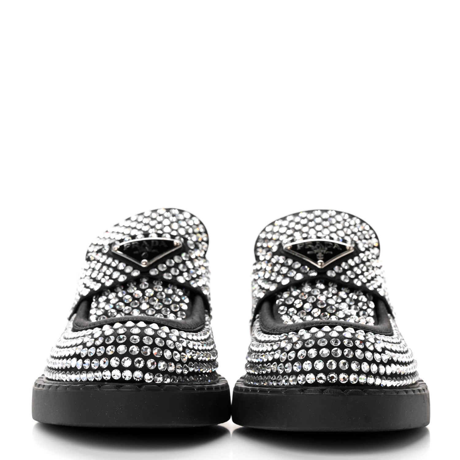 Prada Satin Crystal Metal Triangle Logo 50mm Loafers 38 Cristal 2 of 10