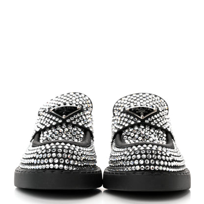 Prada Satin Crystal Metal Triangle Logo 50mm Loafers 38 Cristal 2 of 10