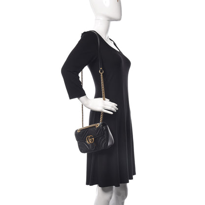 Gucci Calfskin Matelasse Mini GG Marmont Shoulder Bag Black 2 of 9