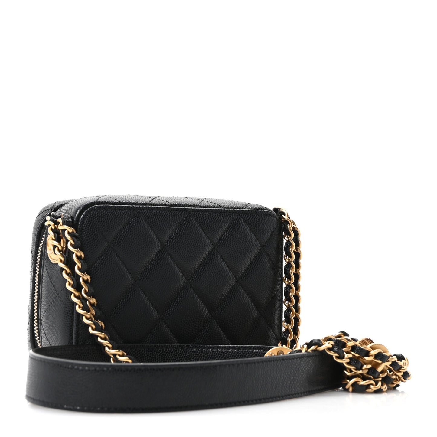 Caviar Quilted Twist Your Buttons Clutch With Chain Black