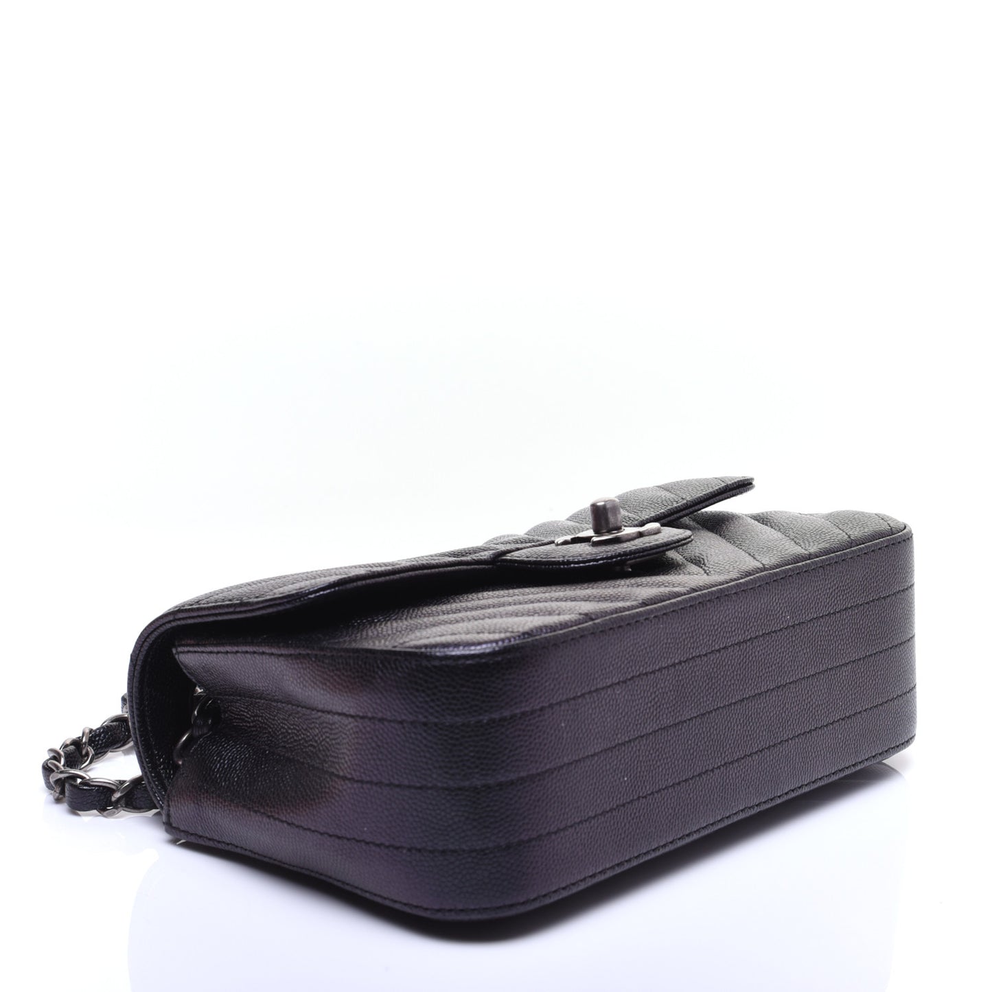 Metallic Caviar Chevron Quilted Mini Rectangular Flap Black