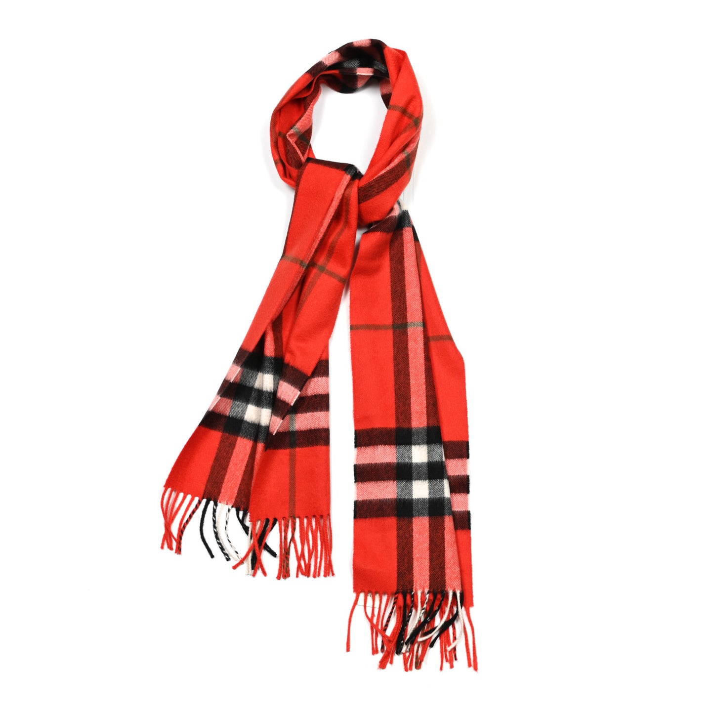 Cashmere Giant Check Fringe Scarf Bright Red