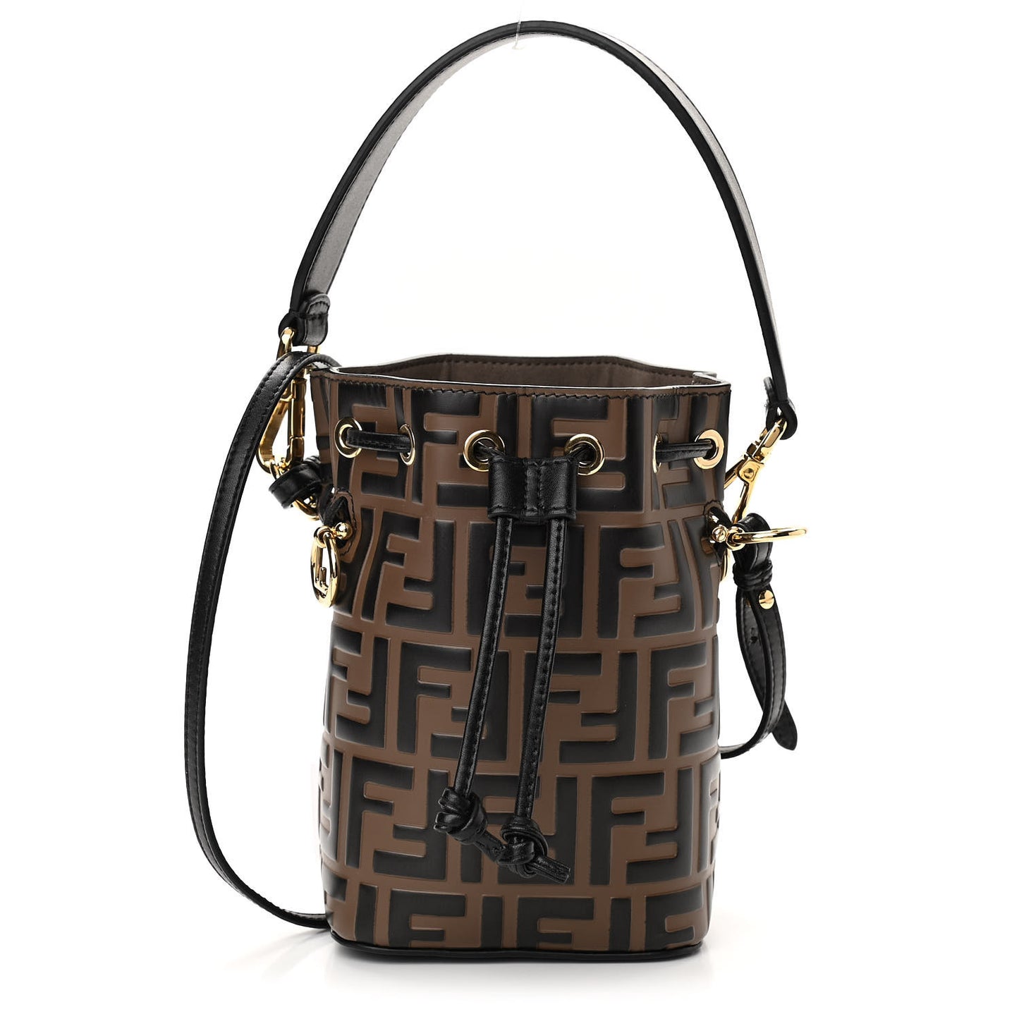 Vitello Liberty F is Fendi Bi-Color FF 1974 Embossed Mini Mon Tresor Bucket Bag Maya Black