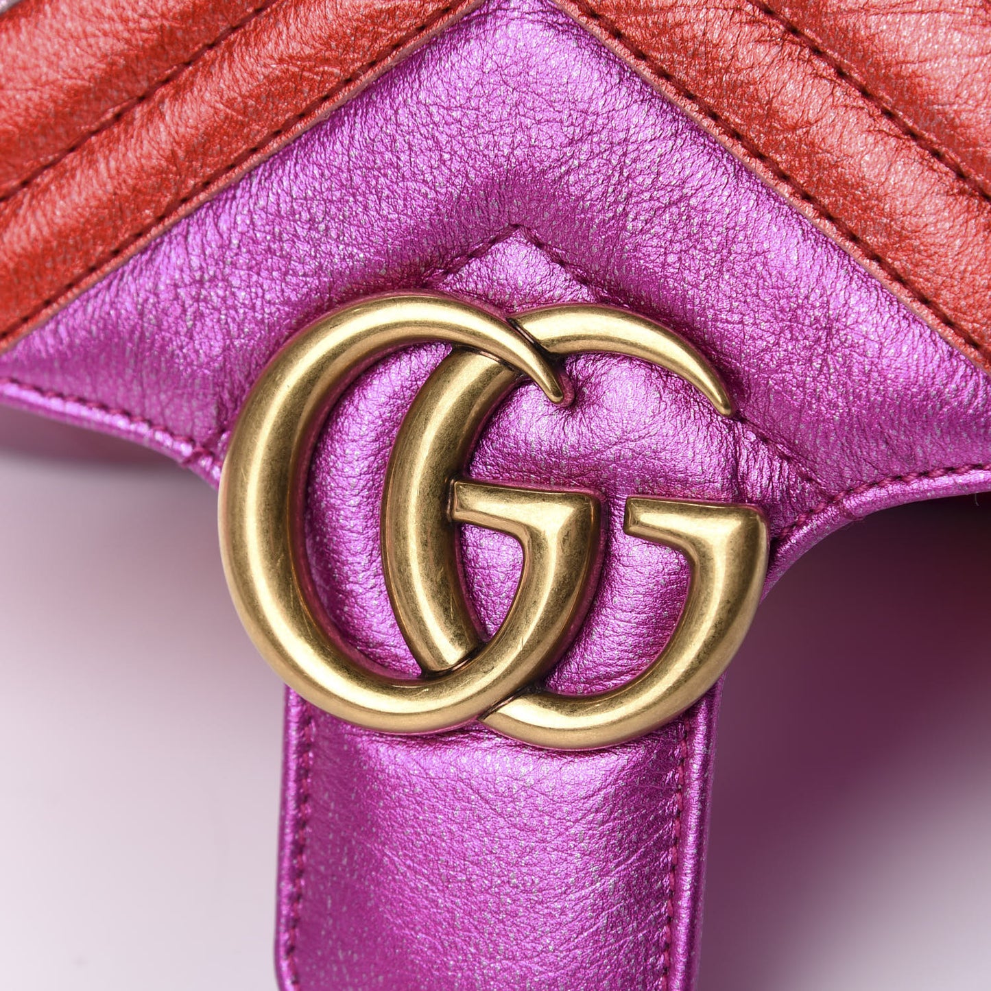 Metallic Calfskin Matelasse Small GG Marmont Shoulder Bag Fuchsia