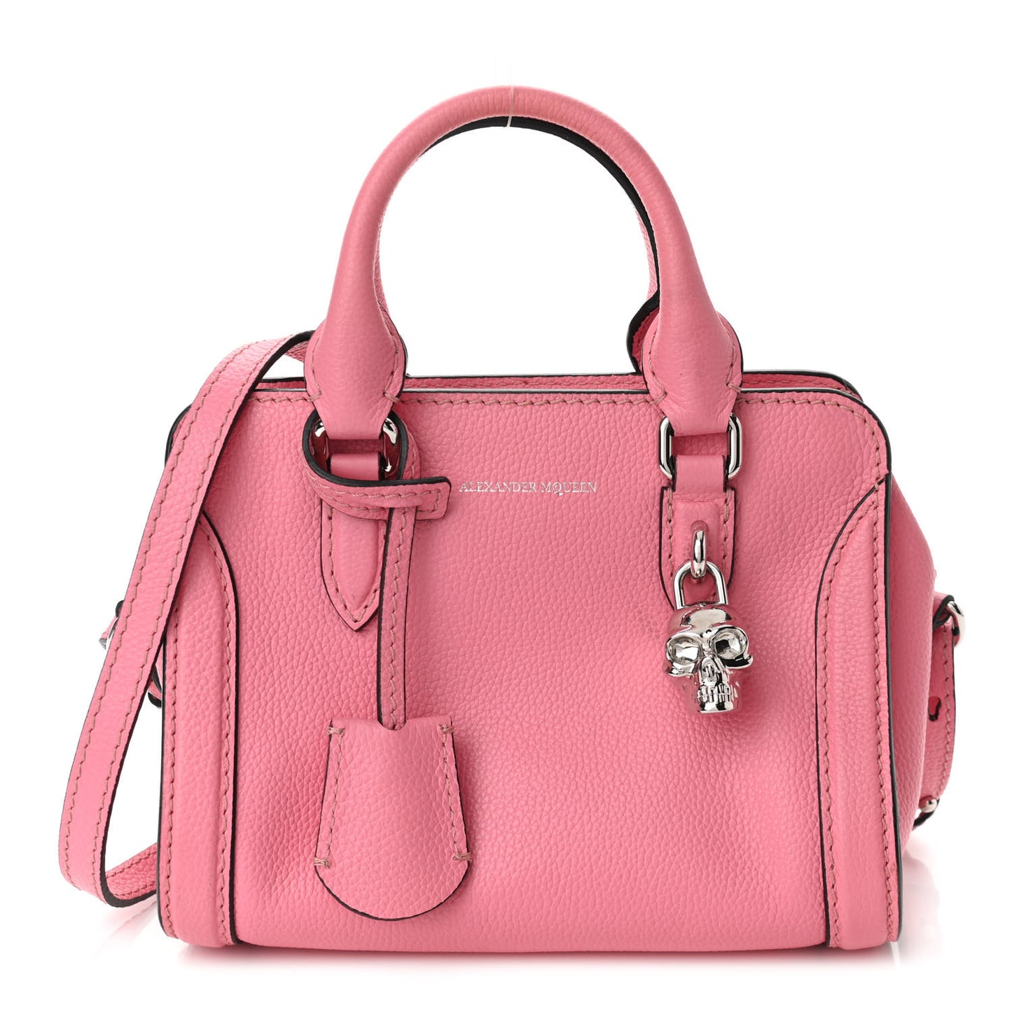 Pebbled Calfskin Mini Skull Padlock Zip Around Tote Petal