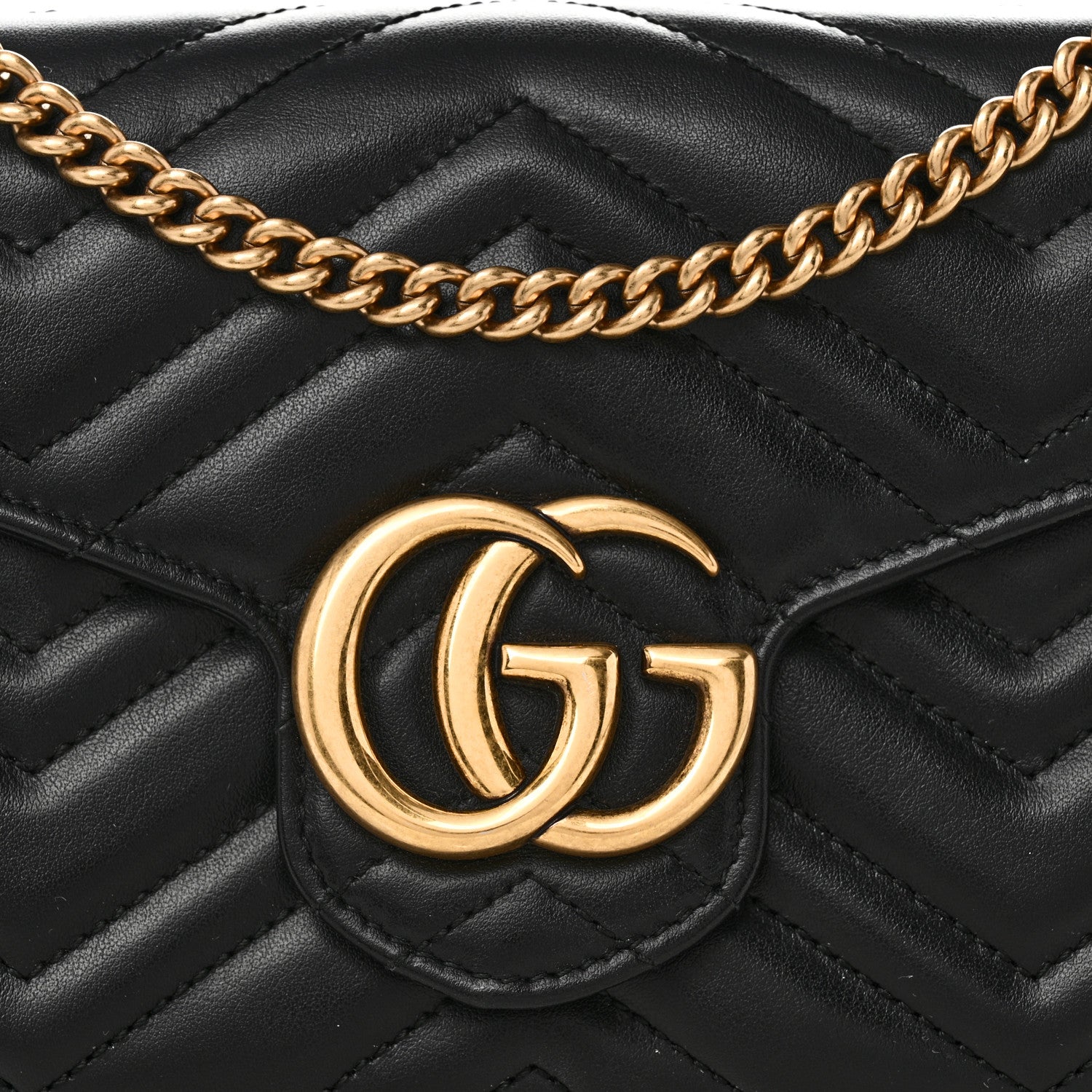 Gucci Calfskin Matelasse GG Marmont Chain Wallet Black 8 of 11
