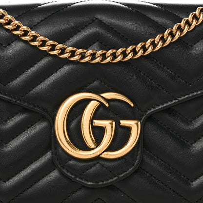 Gucci Calfskin Matelasse GG Marmont Chain Wallet Black 8 of 11