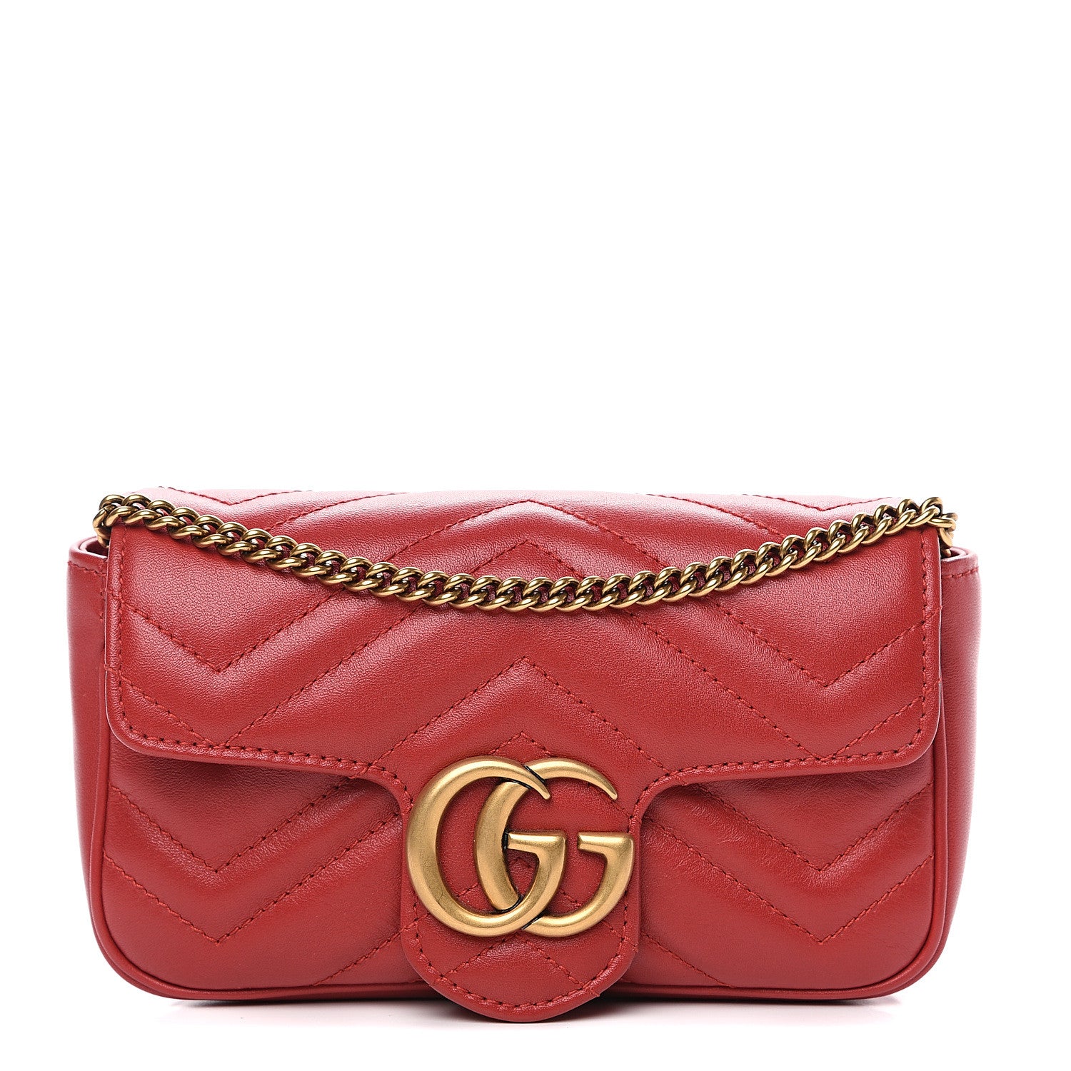 Gucci Calfskin Matelasse Super Mini GG Marmont Shoulder Bag Hibiscus Red 1 of 13