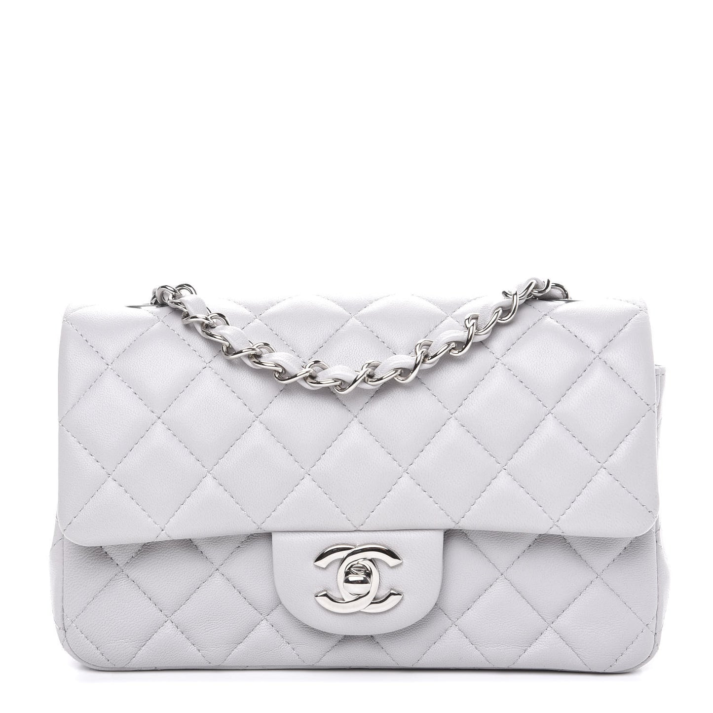 Lambskin Quilted Mini Rectangular Flap Grey