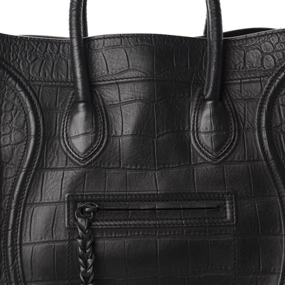 Celine Crocodile Embossed Calfskin Medium Phantom Luggage Black 12 of 12