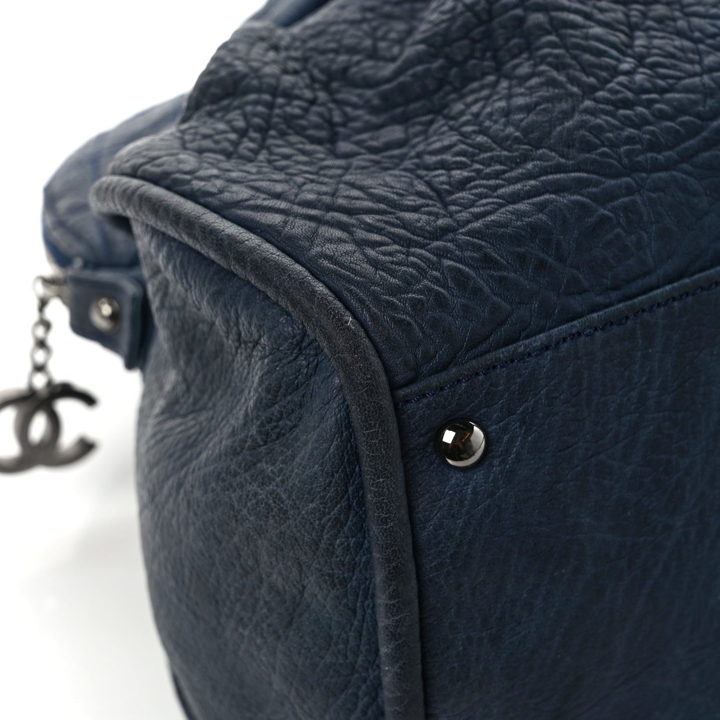 Distressed Lambskin Lady Braid Large Satchel Dark Blue